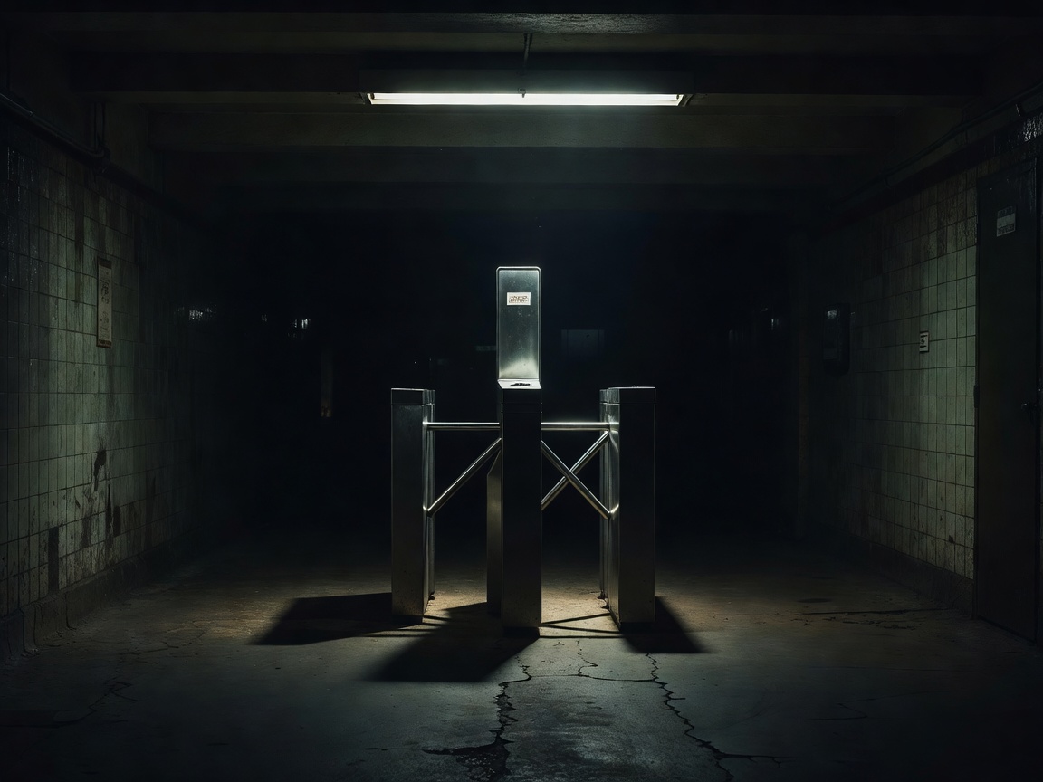 Subway turnstile illuminated in dramatic moody lighting